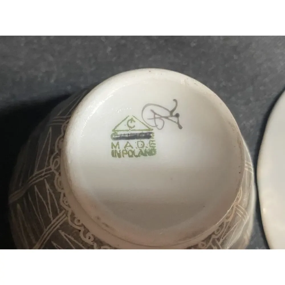 Cmielow Poland Grey Design with Gold Trim Cup & Saucer Set